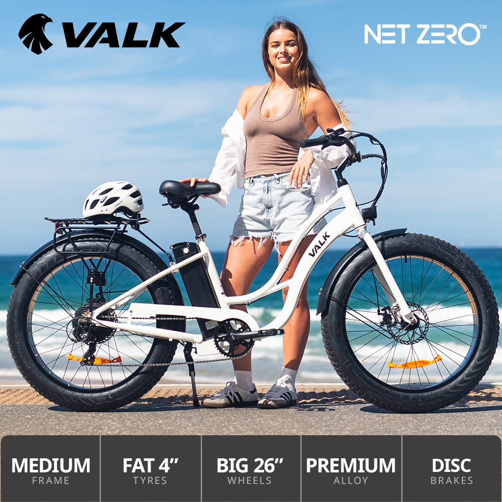 Electric Bike Public Beach Cruiser VALK Electric Fat Tyre Cruiser Bike, Step-Through EBike With
