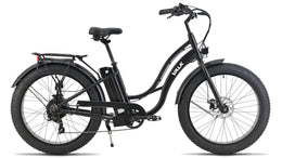 VALK Electric Fat Tyre Cruiser Bike, Step-Through eBike with Throttle, Tektro Hydraulic Brakes, Matte Black