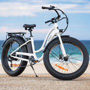 VALK Electric Fat Tyre Cruiser Bike - White