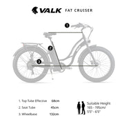 VALK Electric Fat Tyre Cruiser Bike - Matte Black