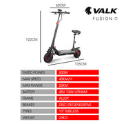 VALK Fusion 7 Electric Scooter, 800W, AU Compliant, with Seat Option, 48V 13Ah Lithium, 50km Range, Quad Shocks, 10 inch Tyres