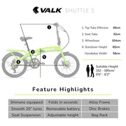 VALK Shuttle 5 Electric Folding Bike - Lime Green