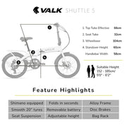 Shuttle 5 Electric Folding Bike - White