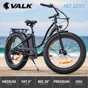 VALK Electric Fat Tyre Cruiser Bike - Matte Black