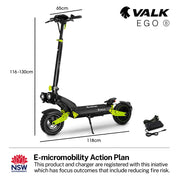 VALK Ego 8 Electric Scooter, 45km/h Max, AU Compliant, 48V 13Ah, Up to 55km Range, eScooter for Adults, Foldable, Off Road, Black/Bronze