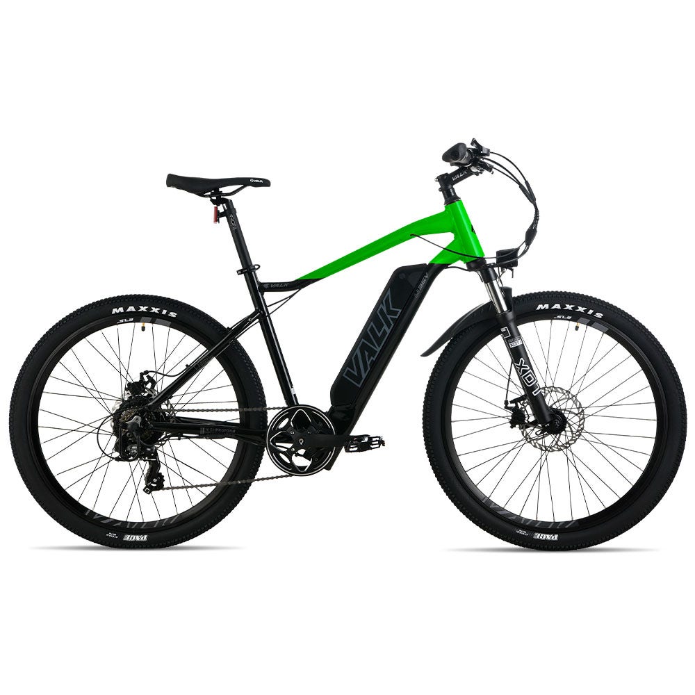 VALK MX7 Electric Bike, Medium frame Mountain ebike, Black and Lime Green